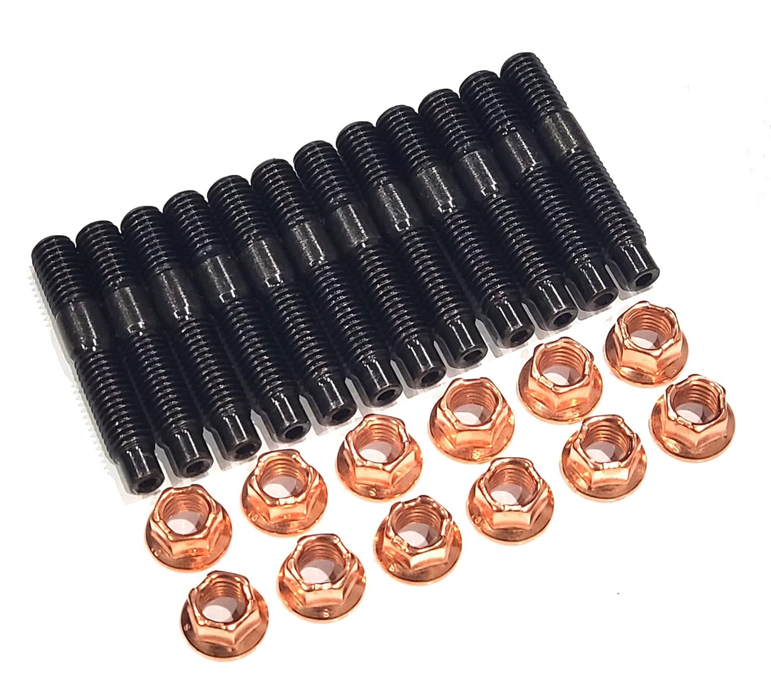 P&B M8x1.25-46mm Stud And Copper Coated Metal Flange Lock Nut 10mm Hex (Qty12)