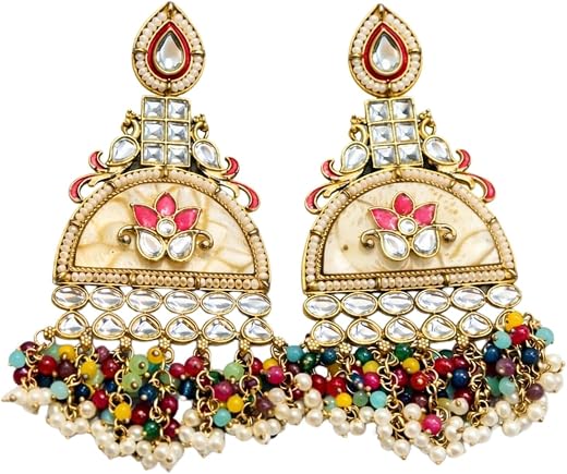 GAZALA Women Fashion Indowestern Earrings Lightweight Alloy Traditional and Modern Design for Casual Wear 55g Design 1