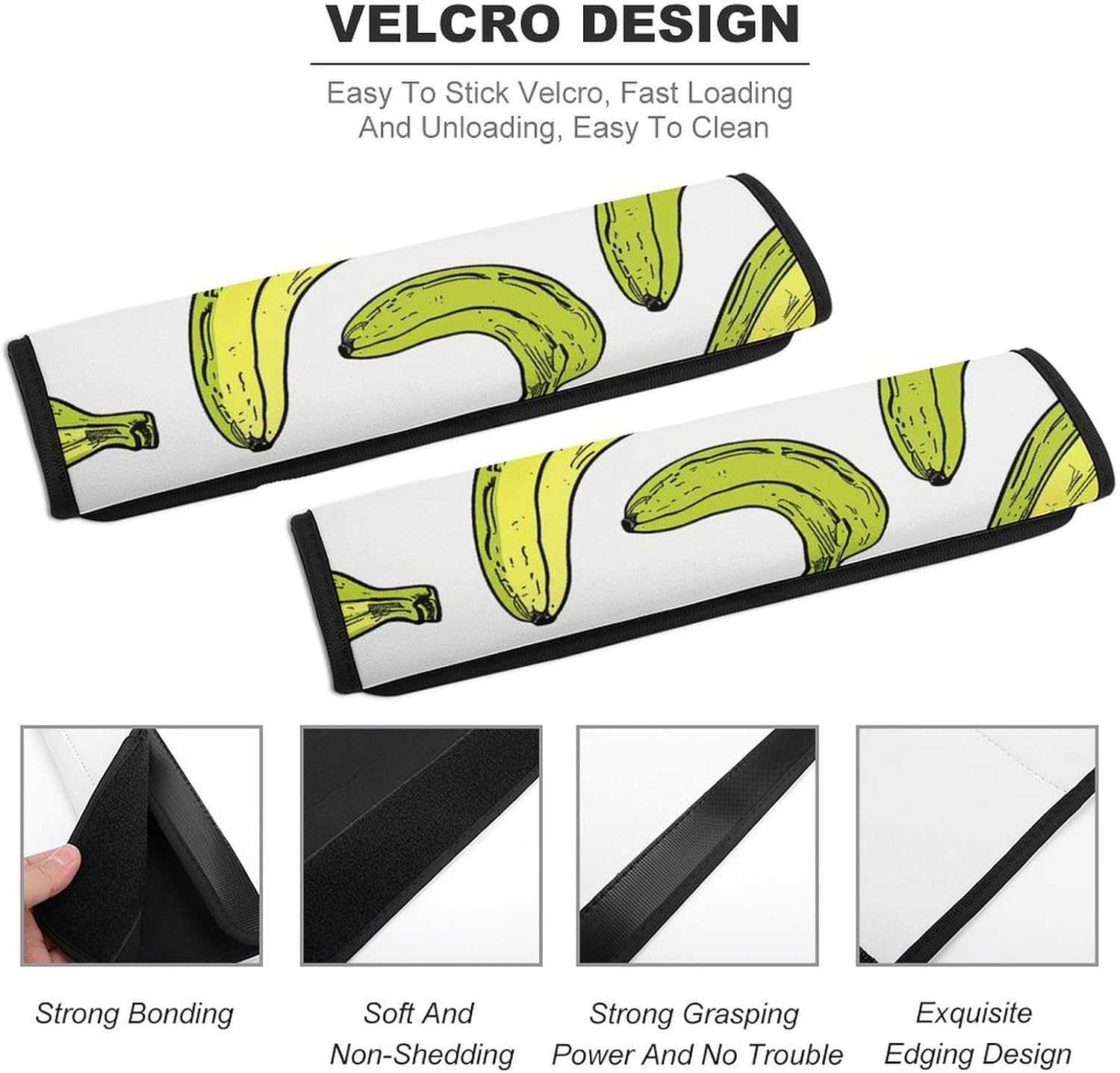 2 PCS Super Soft Car Seat Belt Pad, Cute Line Art Banana Printed Waterproof Sweat-Absorbing Seat Belt Covers Backpack Shoulder Pad for All Car Seats Baby Strollers