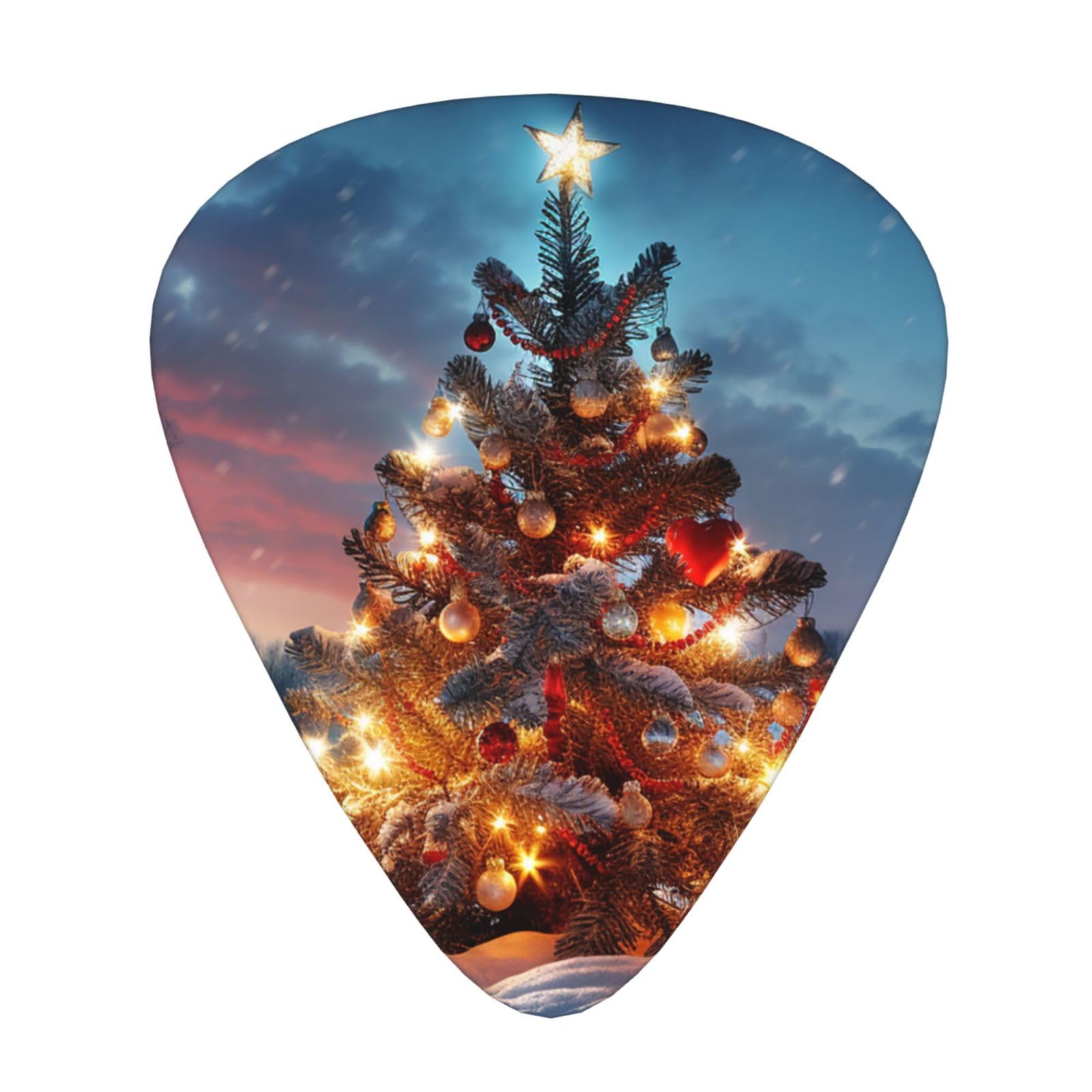 Plettri Per Chitarra In Acciaio Inox Con Motivo Albero Di Natale - 2 Stili, 2 Pezzi, Con Custodia In Pelle PU, Regalo Per Musicisti