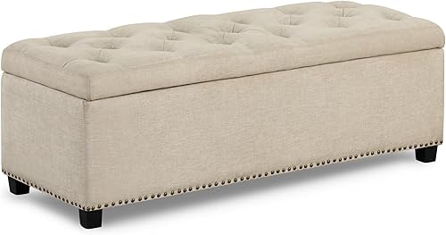 Miniatura 9 de 247 Shop at Home Sacallant - Banco de almacenamiento en el extremo de la cama, reposapiés otomano largo elevador, reposapiés tapizado de lino con