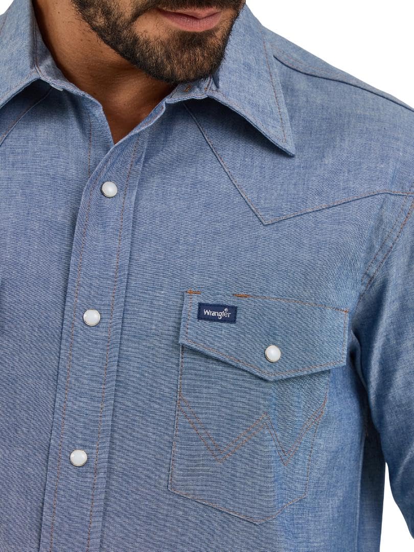 Wrangler Męska koszula robocza z długim rękawem kowbojskim o kroju westernowym, mocne wykończenie