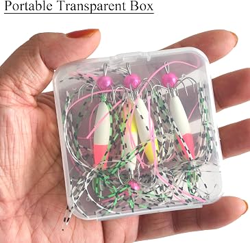 4/10Pcs Squid Jig Hooks Kit Saltwater Glow Squid Jigs Fluoresent Cuttlefish Sleeve Fishing Jigs Octopus Lure Glow in Dark with Tackle Box