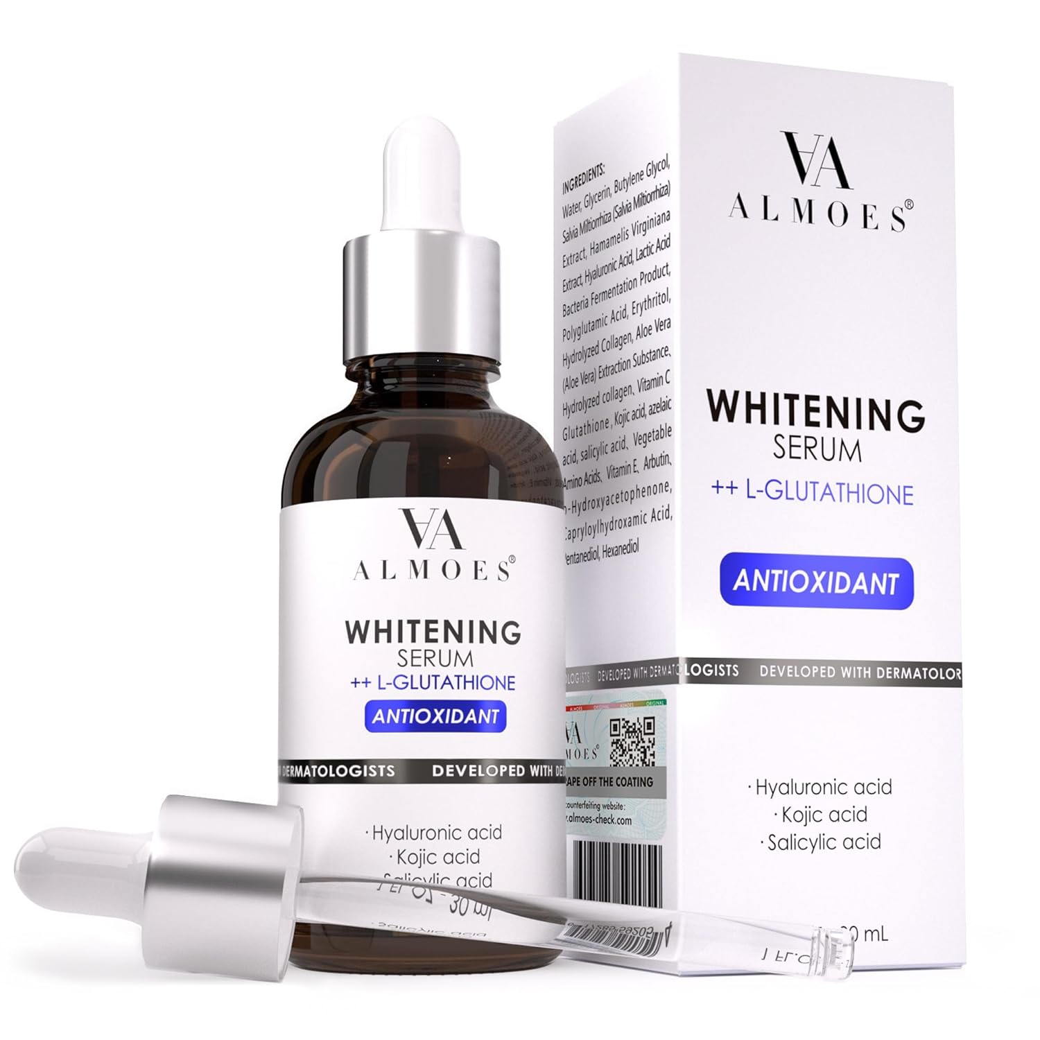 ALMOES Facial Serums,L-Glutathione Serum for Skin Moisturising,Balance Skin Tone, lmprove Elasticity- with Hyaluronic Acid, Kojic Acid, Antioxidant Face Serums,30ML