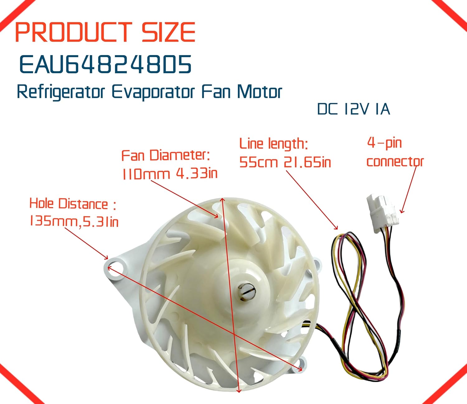 EAU64824805 Refrigerator Evaporator Fan Motor (OEM) for LG Refrigerator. DC12V 1A Refrigerator Motor Freezer Fan Z40E12MS1A0-57K06A Refrigerator Cooling Fan Motor