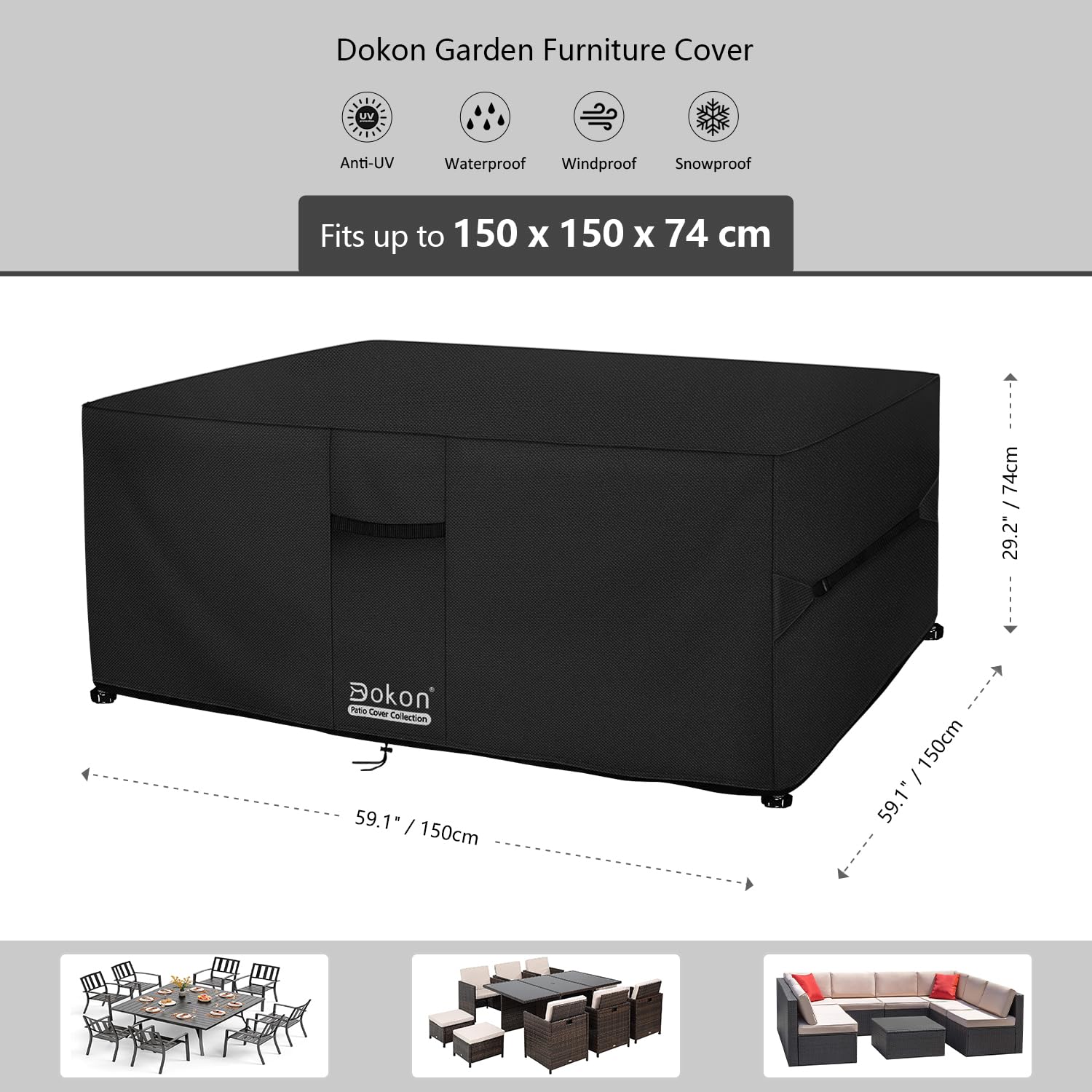 Dokon Garden Furniture Covers Waterproof Upgrade 420D Oxford Fabric Cube Patio Set Cover Weatherproof Winter Outdoor Table and Chair Cover with Air Vents - Image 2