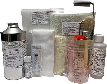 Polycraft 1kg Fibreglass Repair Kit - Professional Grade Resin & Catalyst Set with Chopped Strand Mat, Mixing Tools, Roller, Gloves, DIY Solution for Boat, Auto, and Home Repairs White