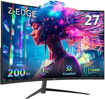Z-Edge Monitor Gaming Curvo 27 Pulgadas 200 Hz, 1ms, FreeSync, Pantalla FHD 1080P, 350 CD/m², 1500R VA Sin Marco, HDMI2.0 & DP1.4, VESA, sRGB 99%, 178° ángulo de visión, Inclinación Ajustable