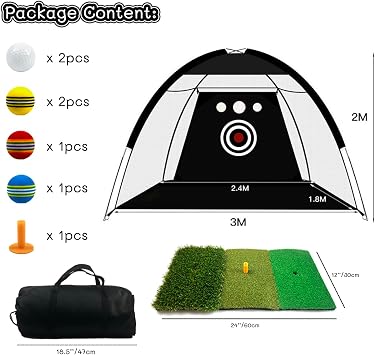 Golf Practice Net 10x7Feet (300x200cm) with Hitting Mat set Training Chipping Aid Nets with Nylon Target