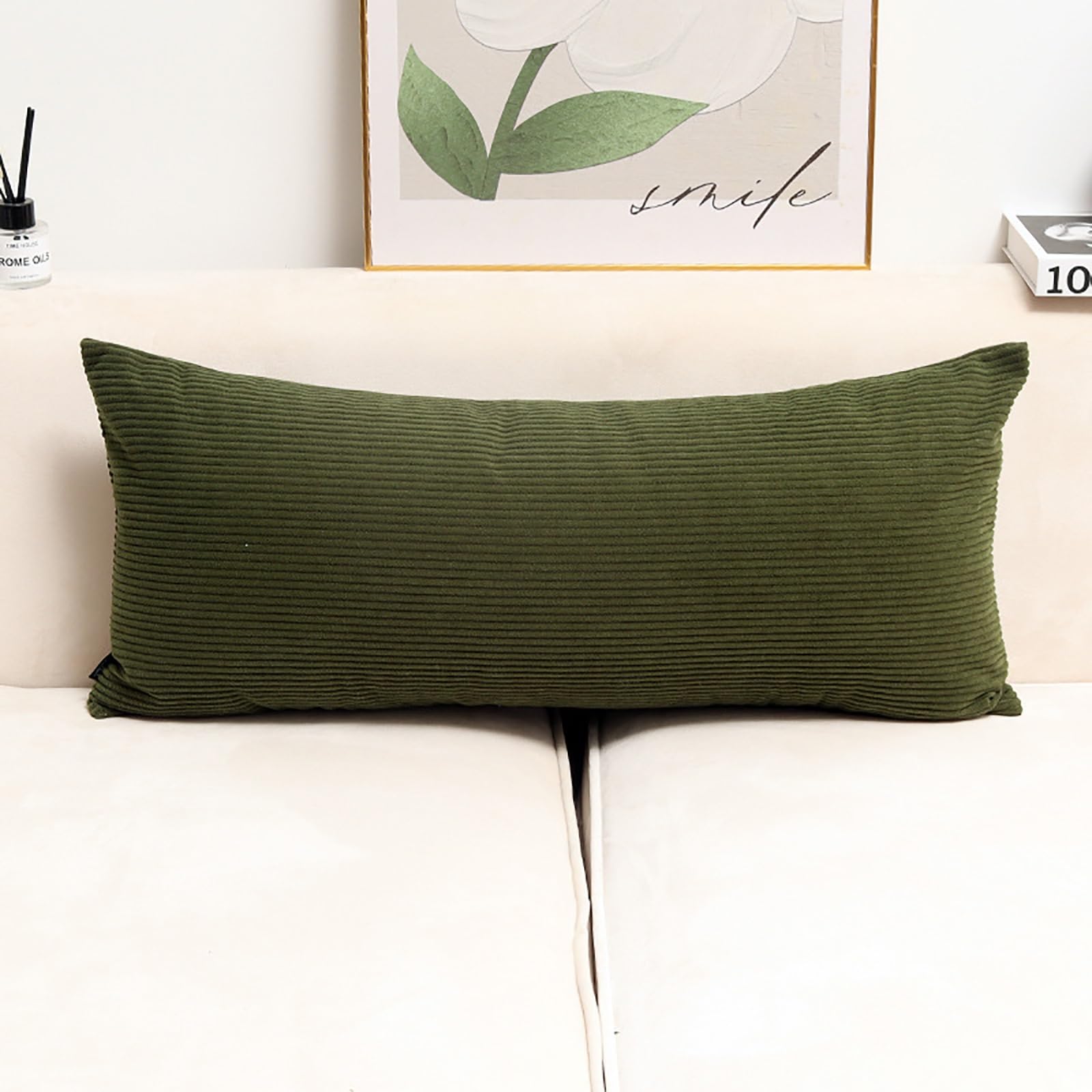 YSPZDQ Long Soft Fluffy Corduroy Pillow Case and Cushion Covers, Decorative Rectangle Bolster Body Pillow Cover with Zipper Closure No Insert for Livingroom Sofa Bedroom Bed(Green,120 x 40 cm)