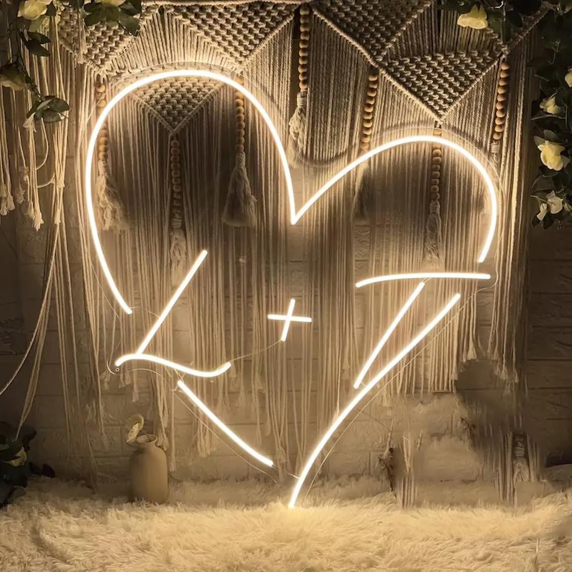 Custom Initials Name Neon Sign Heart Wedding Led Light Up Initials Neon Sign Wedding Decor Personalized Propose Gift for Lover