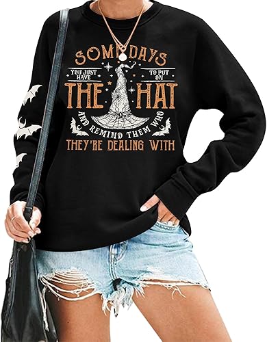 Spooky Season Sweatshirt Women Embroidered Halloween Sweatshirt Ghost Crewneck Fall