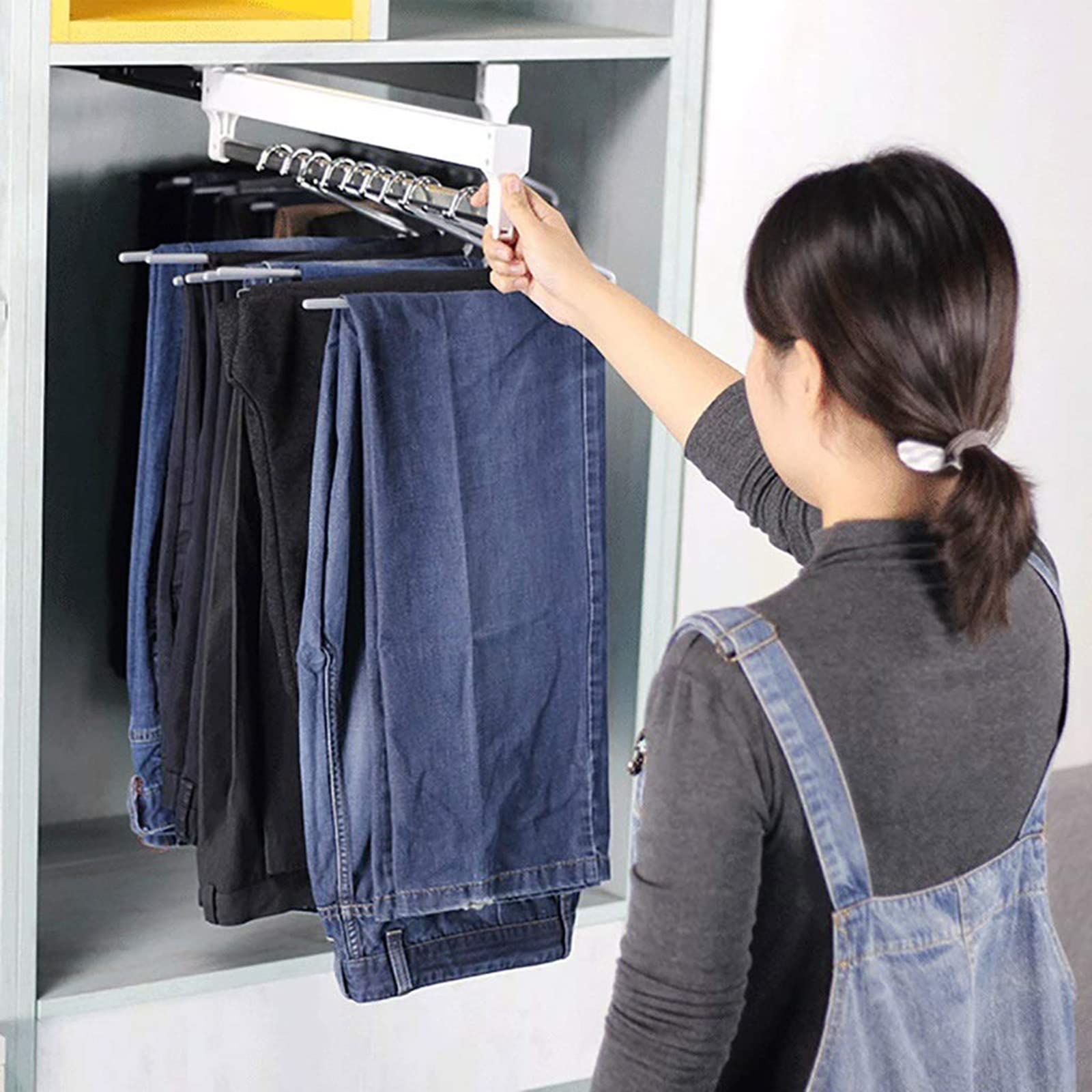 Perchero extraíble de acero inoxidable ajustable de 30 a 60 cm, perchero telescópico extraíble para pantalones, organizador de pantalones y abrigos de aleación de aluminio (400 mm / 15.7in)