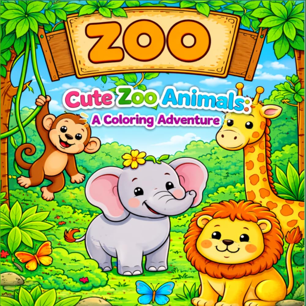 Cute Zoo Animals a Coloring Adventure: 54 Fun Animal Coloring Pages for Toddlers and Kids Ages 3-5 – Learn While You Color
