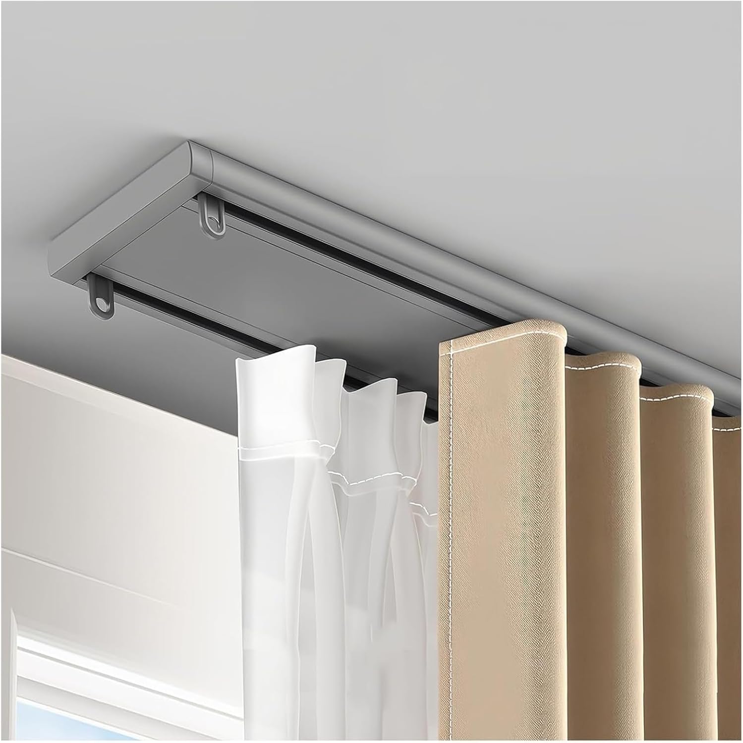 Système de rail de rideau à double rangée robuste pour faux plafond moderne