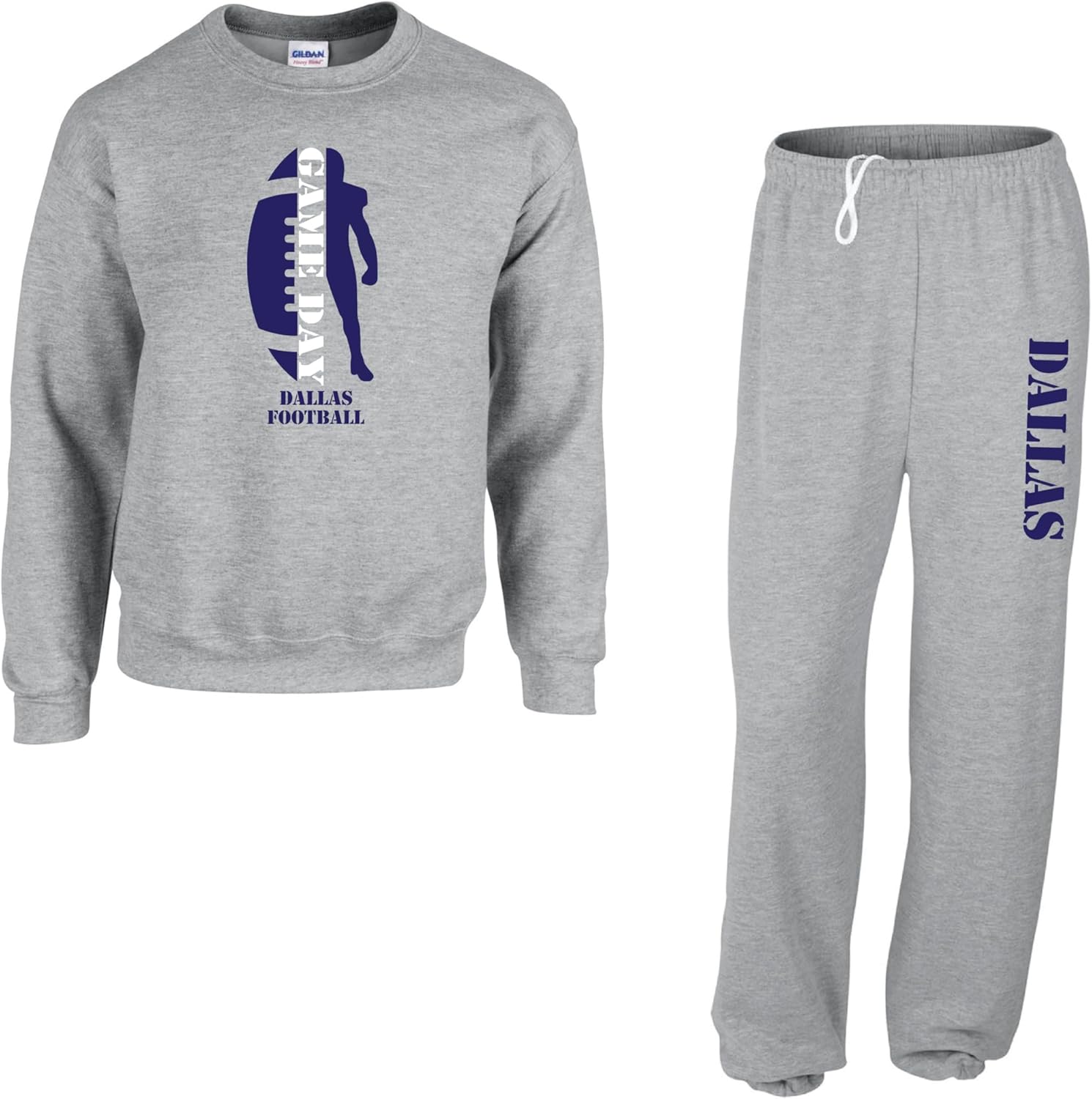 Game Day Custom Football Fan Dallas Sweatpant Sweatshirt Set, Gray