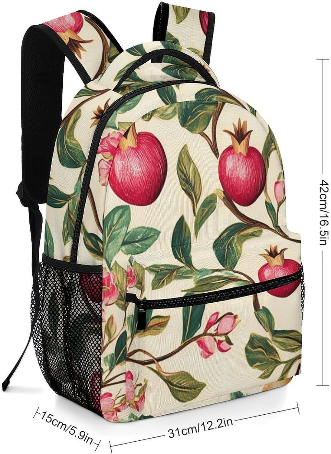 Pomegra Flowers Leaves Unisex Backpack Casual Daypacks Lightweight Shoulders Bag for Camping Hiking Travel