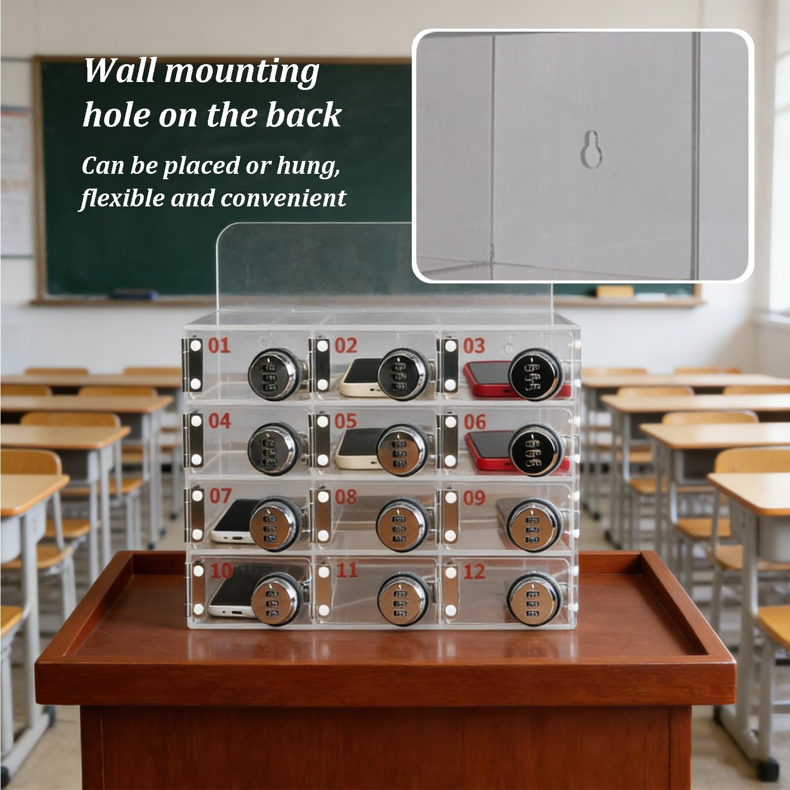 Scatola porta cellulari in lega di alluminio, contenitore portatile per cellulari, armadietto portatile con serratura di sicurezza per aula, ufficio, maniglie per un facile trasporto (36 scomparti)