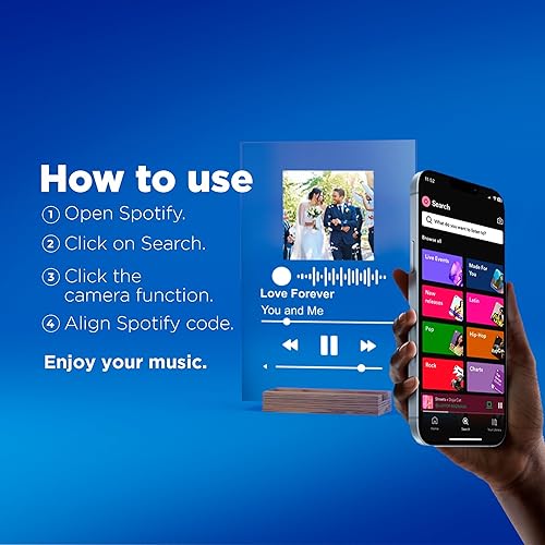 Miniatura 6 de WONDERDECOR - Placa de música de vidrio personalizada para Spotify, cubierta de álbum de canción personalizada con foto, regalo perfecto para