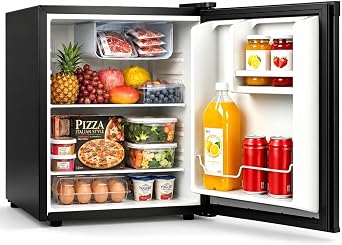 WELLENT 46L Table Top Mini Fridge with 7-Level Adjustable Thermostat, Reversible Door & Chiller Box - 43dB Low Noise Perfect for Bedroom, Office, Student Rooms