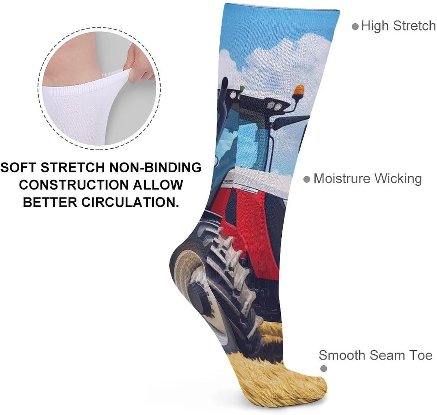 Tractor Printed Knee High Socks Casual Long Stockings Over Calf Sock Tube for Women Men