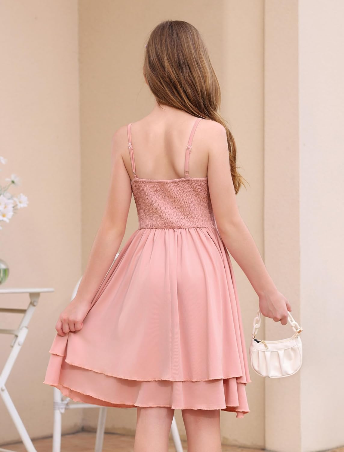 ODIZLI Kids Girls Sleeveless Double Layered Ruffle A-line Dress Sundress Casual Dress for Holiday Party Back to School Summer - Image 4