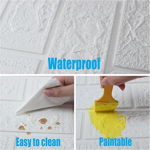 Miniatura 5 de WAPANE Papel tapiz de ladrillo 3D autoadhesivo, extraíble, impermeable, espuma de polietileno, pintable, para sala de estar, cocina, pared de TV y