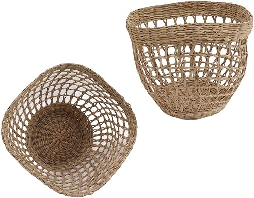 Miniatura 9 de TOPINCN 2 cestas tejidas de hierba marina, cestas de granja para decoración de macetas, cesta de flores, textura de habitación, pastos marinos,