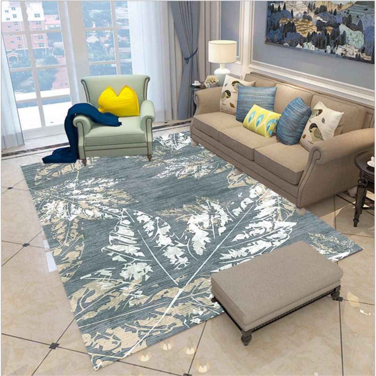 Tapis insonorisé contre le bruit et l'usure gris imprimé feuille 60x120 cm