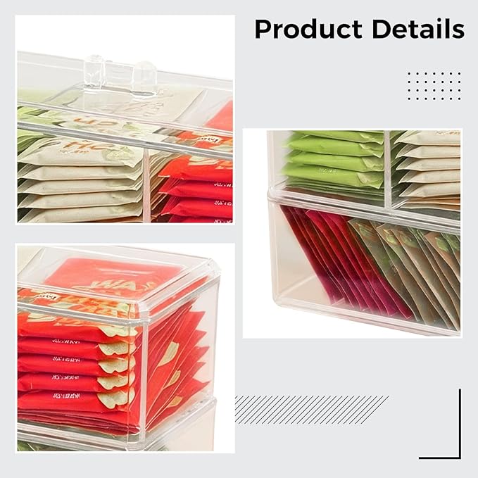 Organizador apilable de bolsitas de té con tapa, 9.2 x 3.7 in, acrílico miniatura 4