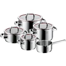 WMF Set of 4 Pots Scale on Inside Lid with 4 Pouring Functions Glass Lid Polished Cromargan Stainless Steel Suitable for Induction Cookers Dishwasher-Safe