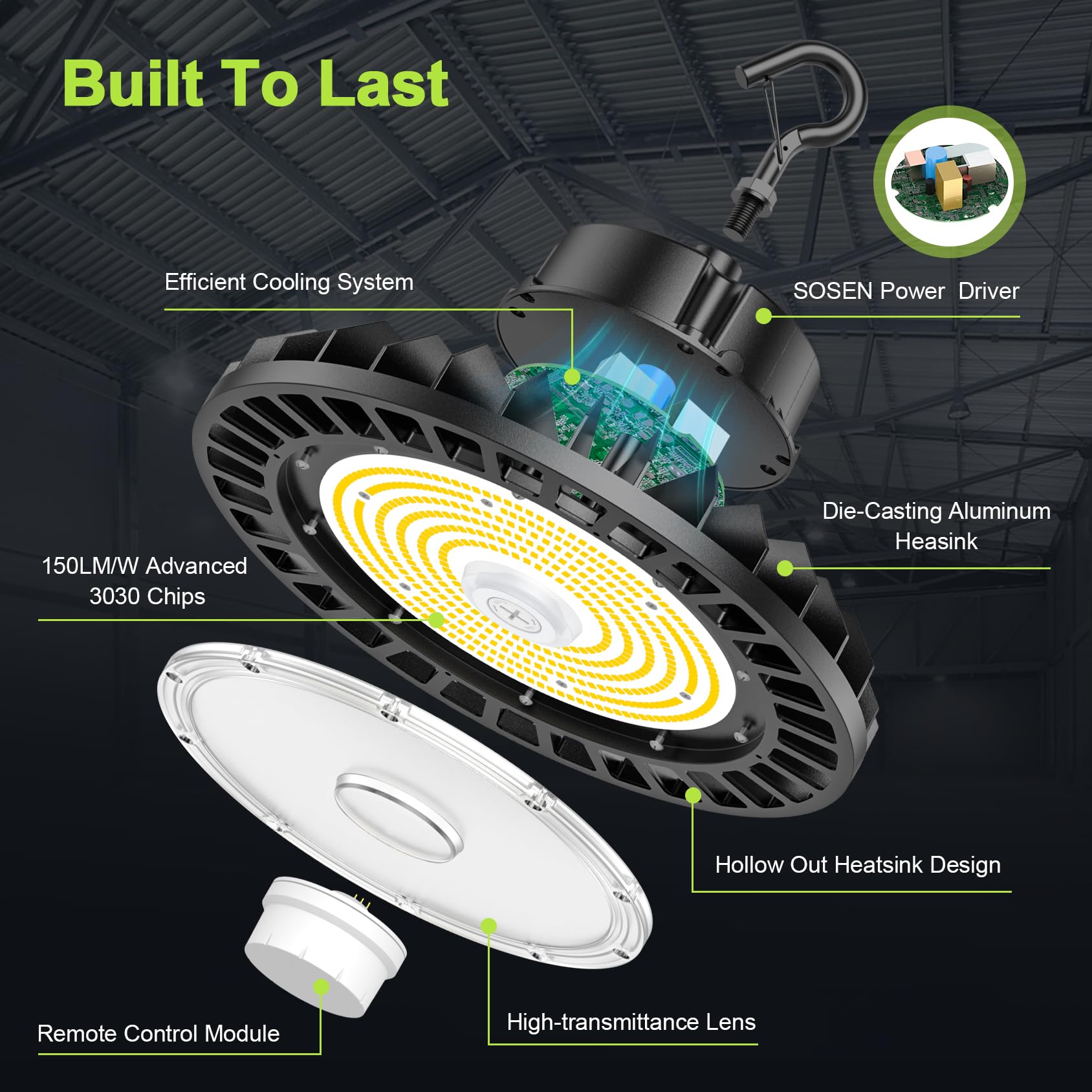 UFO LED High Bay Light 150W 22500LM 5000K High Bay Led Shop Lights with Dimmable Remote Control 5 — view 5