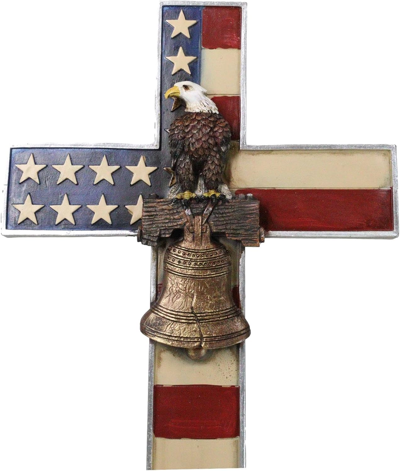 Ebros Gift Patriotic US American Flag Star Spangled Banner with Liberty Bell Eagle Wall Cross Decor Plaque Christian Inspirational Accent Figurine