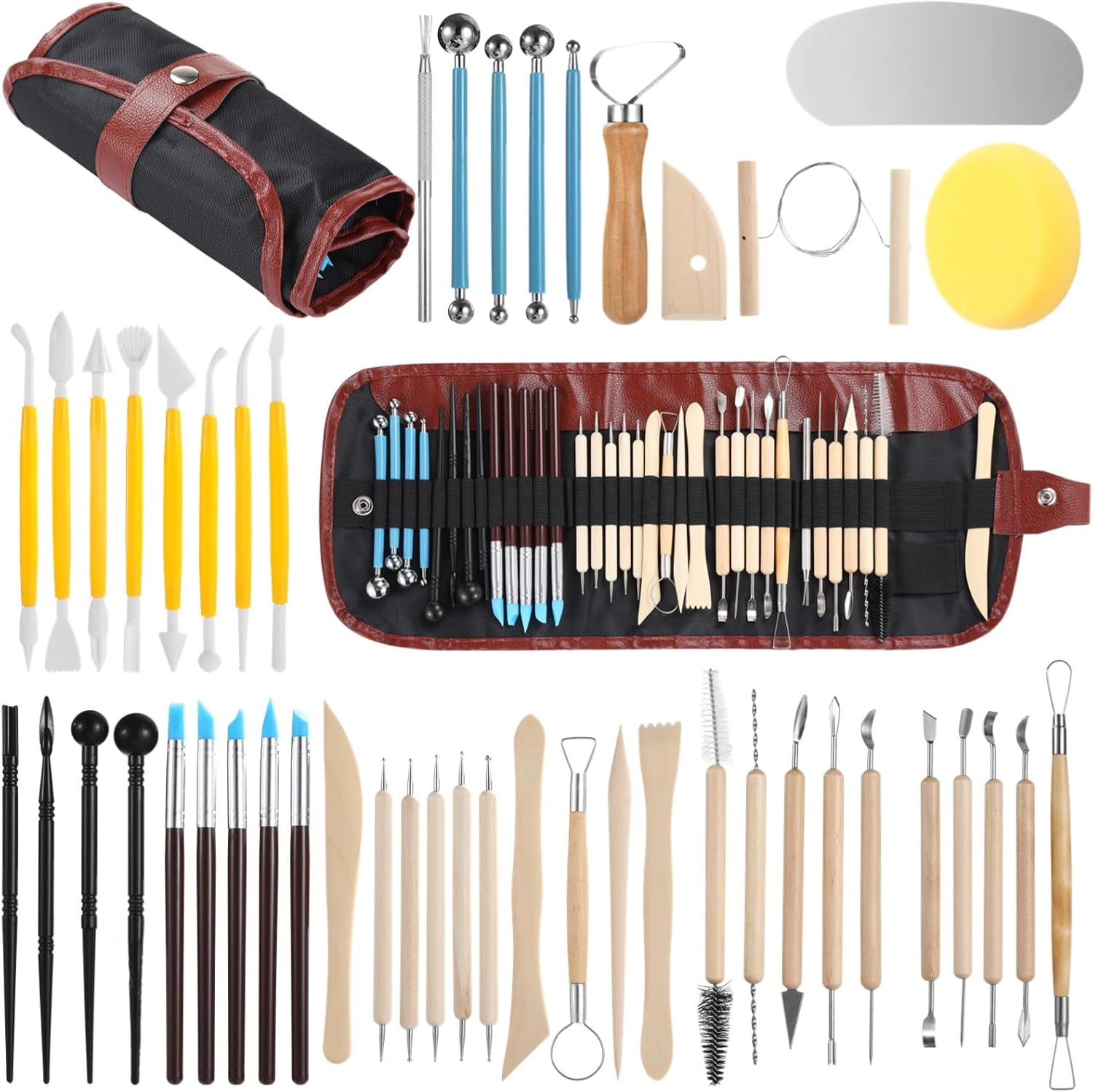with Storage, Pottery Carving Kit, Metal and Wood Clay Modeling Tools, 48 Pieces Sculpting Tools, Variety of Tips, for Experts Or Beginners