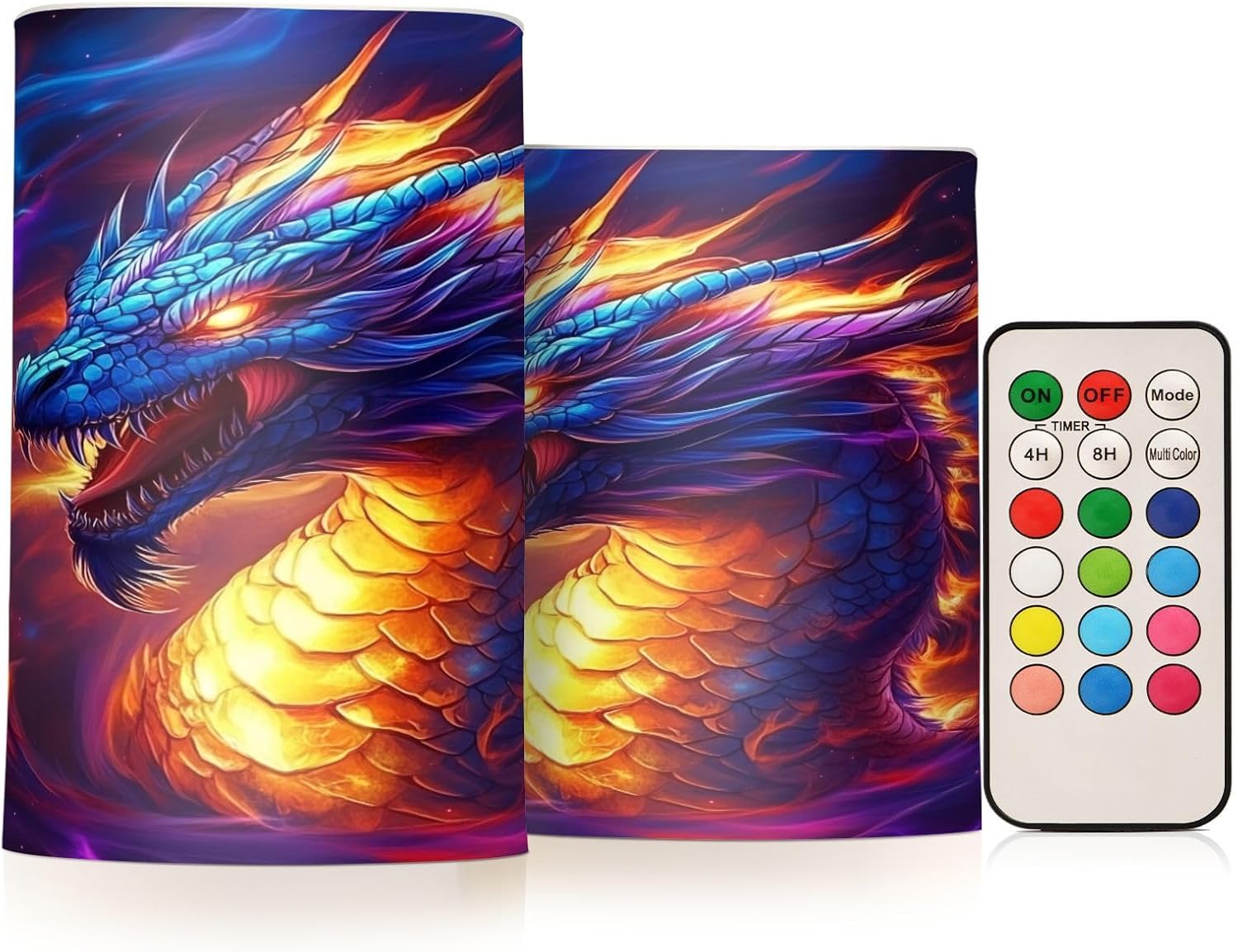 ALAZA Dragon Funny Magic Fantasy Flickering Flameless Candles Pillar Led Candles Battery Operated Candles with Remote and Timers Set of 2