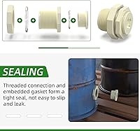 Vista 4 de TAISHER 8 piezas Blancas ABS 3/4" Juego de Adaptadores de Conexión de Tanque de Mamparo con Tapones y Junta para Tanque de Agua, Barriles de Lluvia