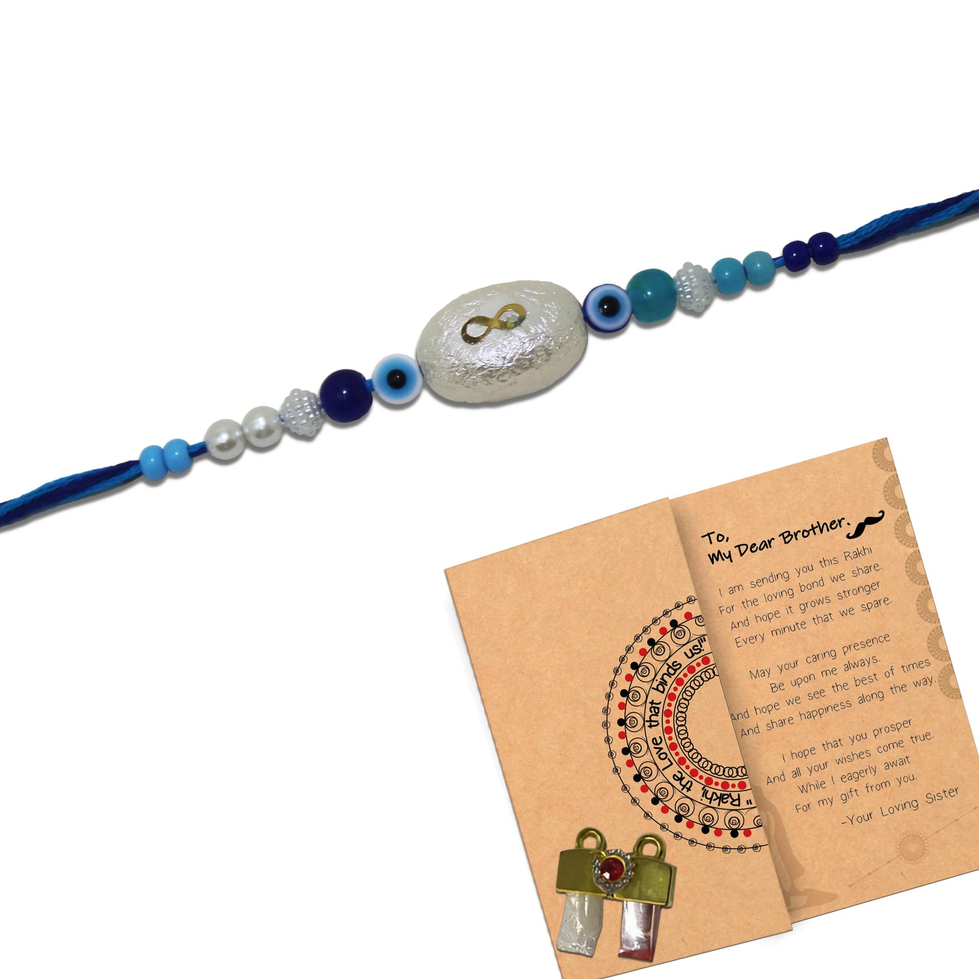 Evil Eye Jewelry for Brother | Blue Evil Eye Bracelet Protection Charm Lucky Nazar Bracelet | Store Indya Rakhi for Kids & Brother Bhabhi with Greeting Card & Roli Chawal | Little Boy Blue Rakhi