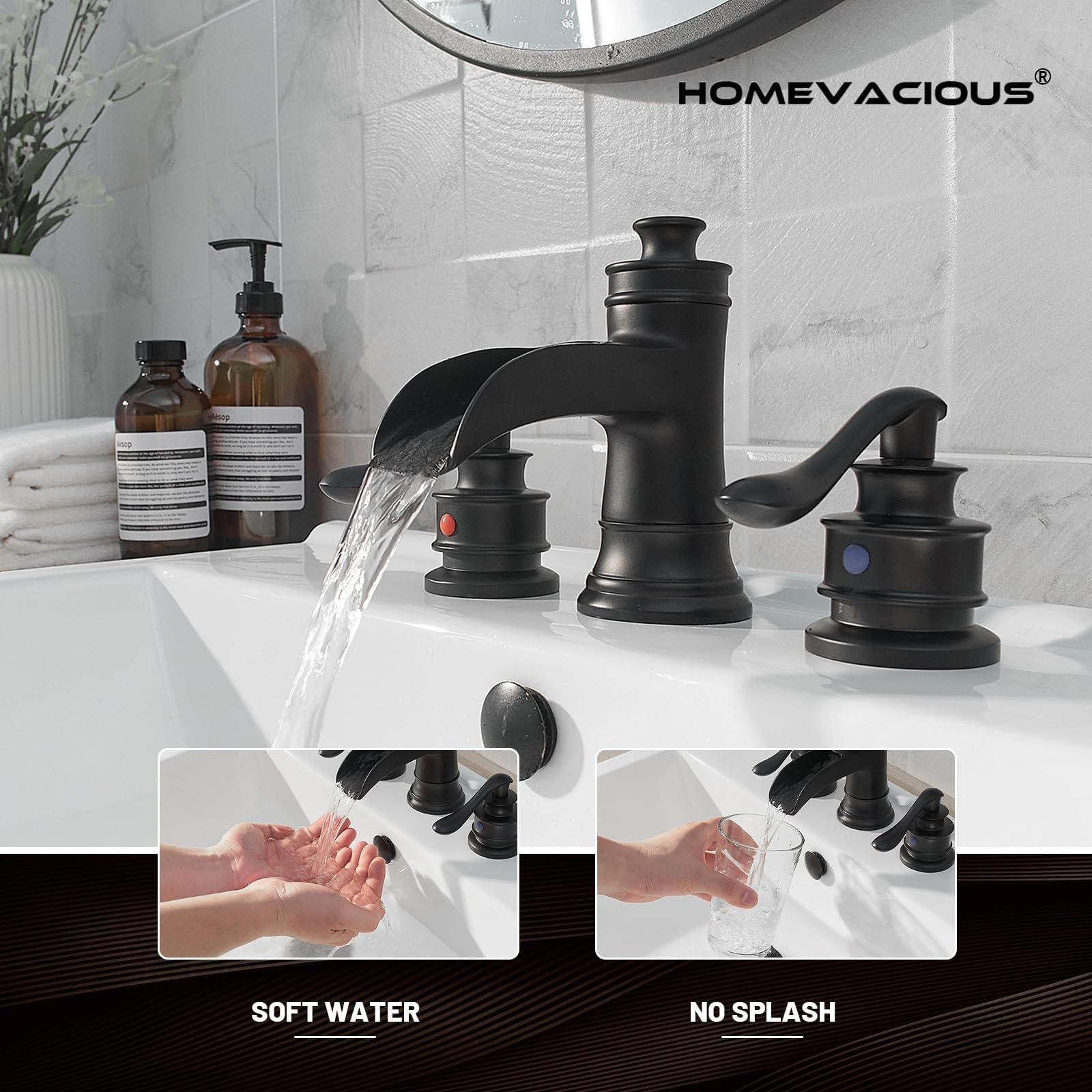 Rubinetto Bagno a Cascata Nero Opaco,Miscelatore Lavabo a Cascata Alto,Rubinetto Lavabo con Beccuccio Alto,Rubinetteria Lavabo da Appoggio,G 3/8 | Leroy Merlin