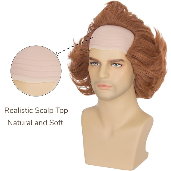 Miss U Hair Scary Clown Wig with Bald Top Short Wavy Orange Wig for Men Creepy Costume Wig for Halloween