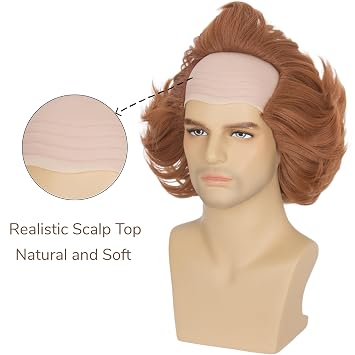 Miss U Hair Scary Clown Wig with Bald Top Short Wavy Orange Wig for Men Creepy Costume Wig for Halloween