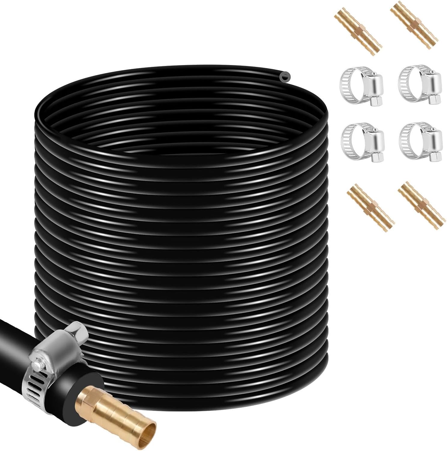 Self Sinking Aeration Hose 3/8", Weighted PVC Tubing Kit with 4 Clamps & 4 Copper Menders for Outdoor Pond Aeration and Water Circulation (656Feet)