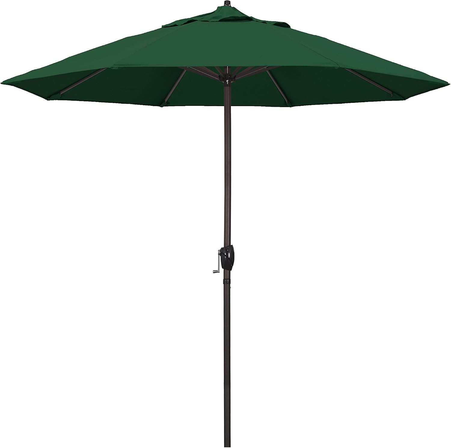 California Umbrella 9' Round Aluminum Market Umbrella, Crank Lift, Auto Tilt, Bronze Pole, Hunter Green Olefin