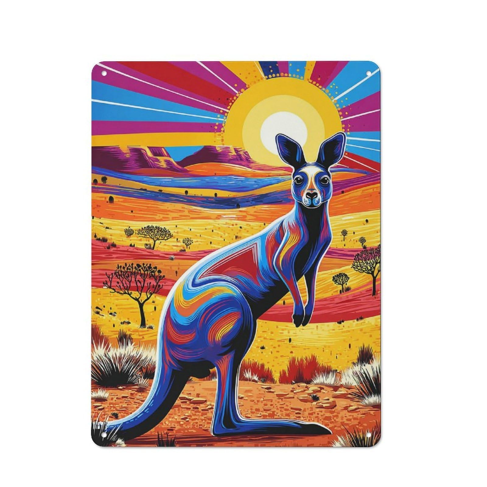 Colorful Kangaroo in Desert Sunset Character Metal Wall Decor 40x30cm, Vintage Metal Sign for Home, Shop, Pub Or Studio Wall