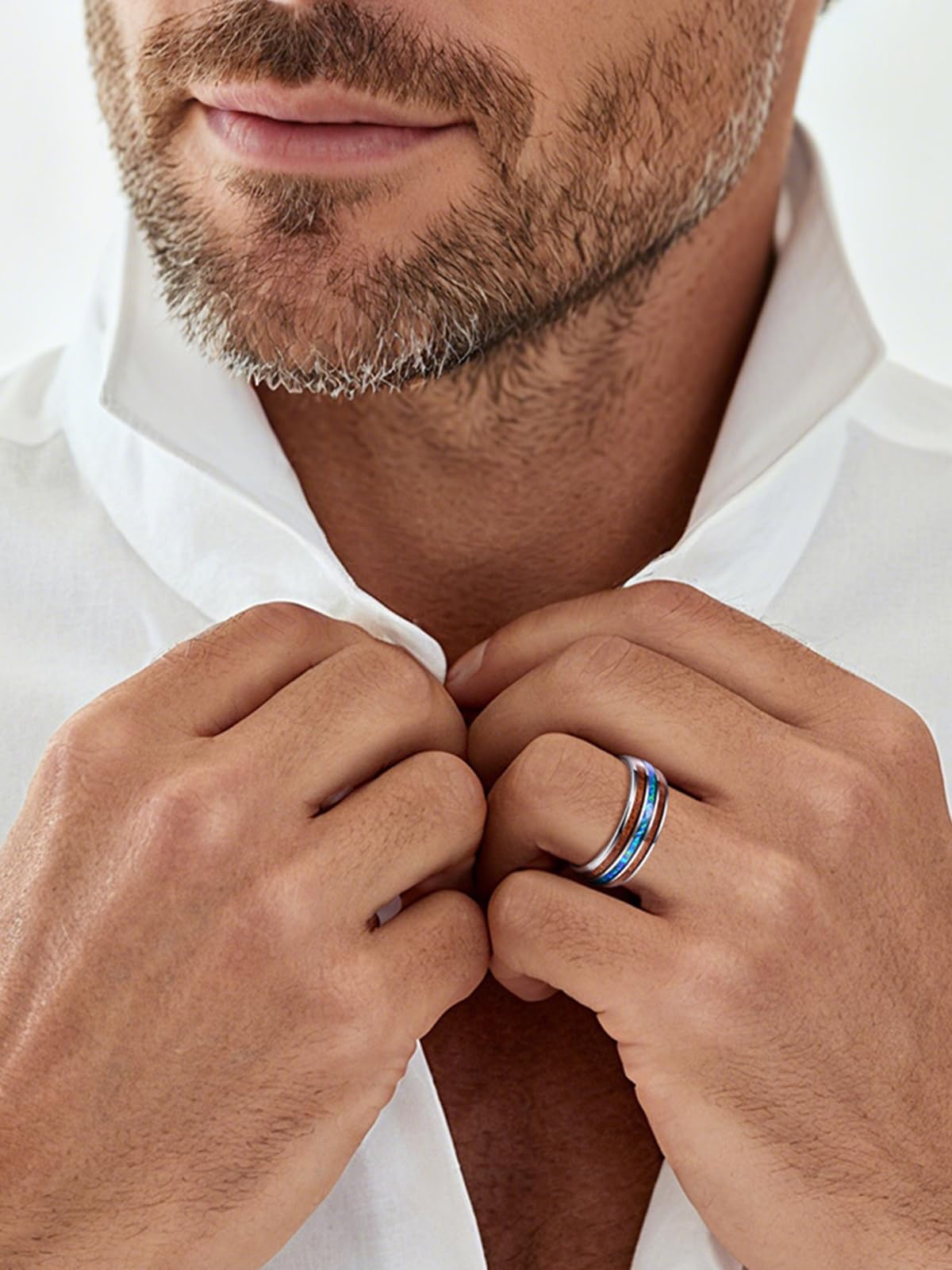 Vakki 8mm Herren Trauringe 8mm aus Wolframkarbid, Unisex Ring mit Meteoritenimitat und Holz Größe 54.4(17.3)-67.2(21.4)
