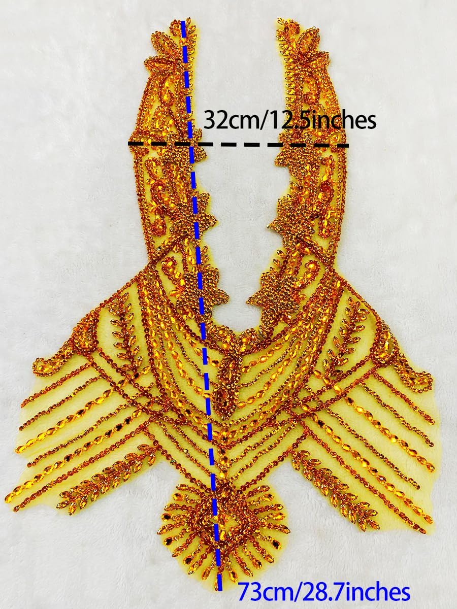 Handmade Large Rhinestone Applique Trim Lace Bodice Patch Corset Accessories Suitable for Dresses 12.5X28.7inches (Gold)
