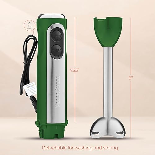 Miniatura 6 de Potente batidora de inmersión, batidora de mano eléctrica de 500 vatios con modo turbo, base desmontable. Batidora de cocina de mano para sopa, Verde