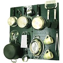 Wall Control Kitchen Pegboard Organizer Pots and Pans Storage Rack Organization Kit with Green Pegboard and White Accessories
