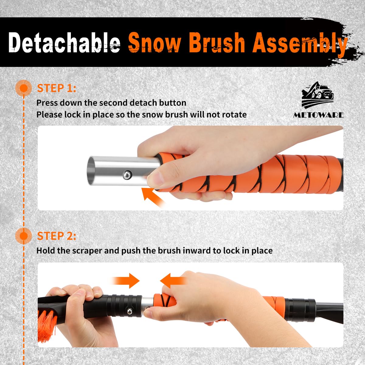 METOWARE Spazzola da neve e raschietti per ghiaccio da 68,6 cm, per parabrezza e finestre, staccabili con impugnatura ergonomica in schiuma, accessori invernali