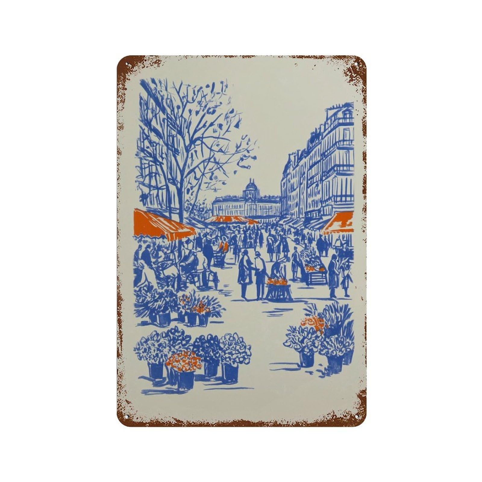 xiaoxiaoshen Paris Market French Street Scene Travel Wall Decor Art Metal Tin Poster Modern Home Decor Art Home Bar Shop Decorations Vintage Sign 30x20cm