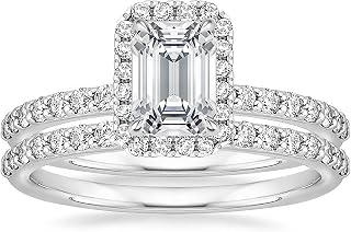 925 Sterling Silver Wedding Ring Set for Women Emerald Cut Size 3-12